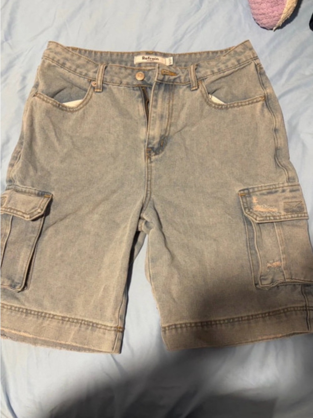 Zara Light Blue Women's Cargo Denim Shorts